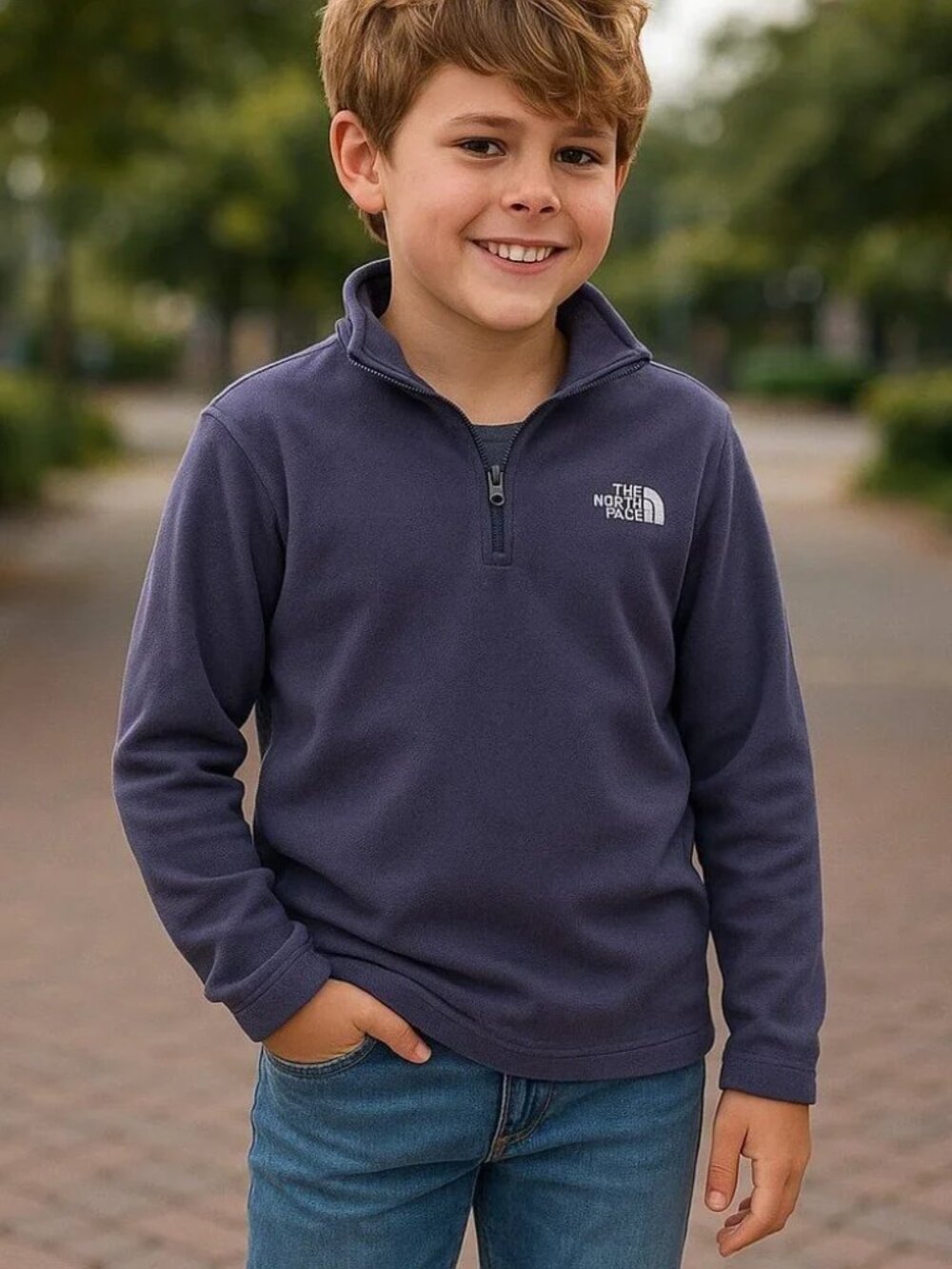 THE NORTH FACE Blue 1/4 Zip Fleece Pullover S 6 7 Sweater Top Jacket Boys Girls